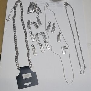 Silver Necklace/Charm Set 3 Necklaces, 13 Charms, & 1 Brooch Blessed Are Mothers